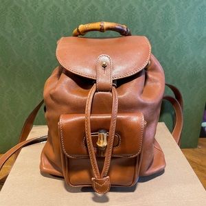 GUCCI Vintage Mini Leather Brown Bamboo Backpack